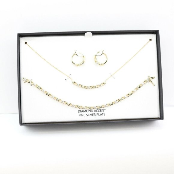 Diamond Accent Infinity Earrings Collar Necklace Bracelet Set $200 - Picture 2 of 5